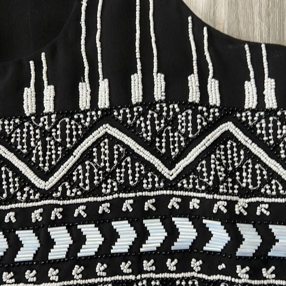 Parker Black and White Silk Beaded Fun Top Size Small - Picture 4 of 6